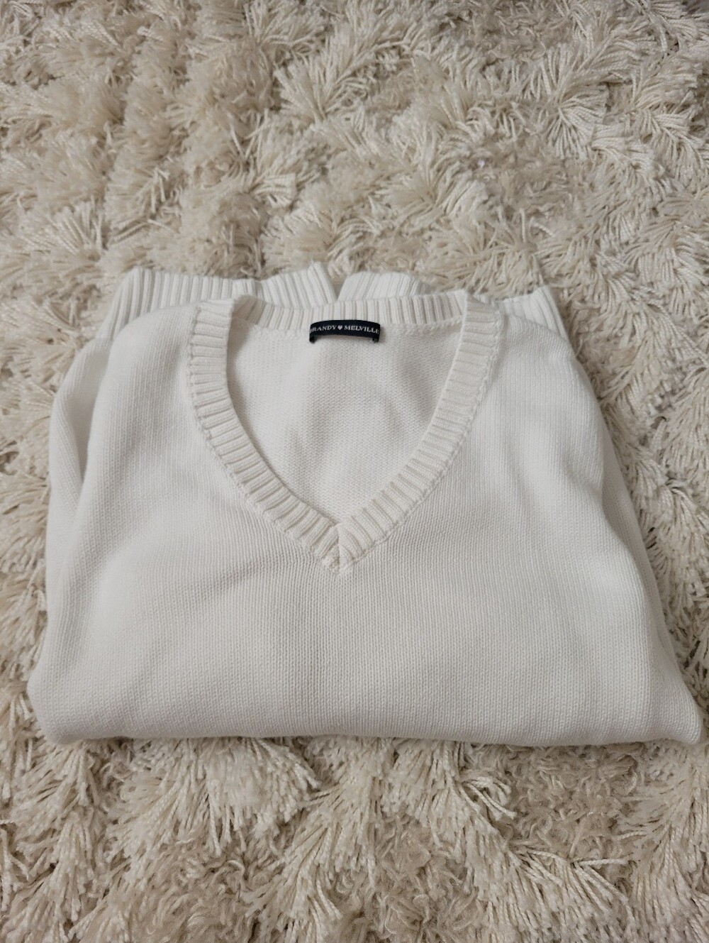Brandy Melville White V Neck Cotton Sweater
